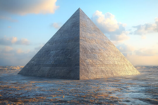 Fototapeta A pyramid with a triangular base viewed from an angle, illustrating the slant height and apex of a triangular pyramid. Concept of triangular pyramids and geometric visualization.