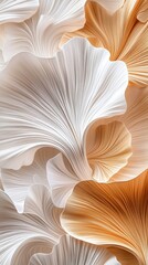 Close-up of abstract, wavy textures in white and orange tones, creating a dynamic and elegant pattern with smooth, flowing lines