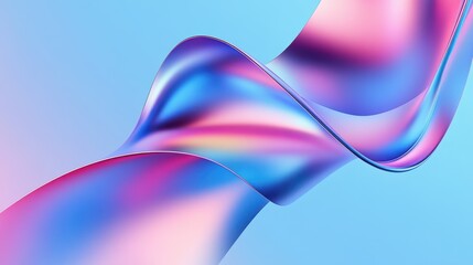 Blue background, curved ribbon-like lines of light pink and blue colors in the shape of waves, gradient effect, front view