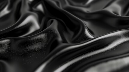 Fototapeta premium A close-up view of elegant black silk fabric draping softly, showcasing its smooth texture and subtle sheen in natural light