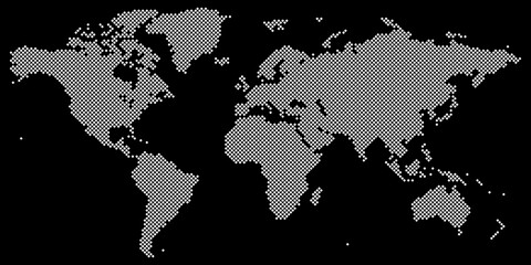 Tetragon world map vector white on black © vectorus
