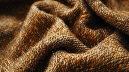 Fototapeta premium Textured brown fabric with warm tones drapes softly, showcasing intricate weave patterns in natural light