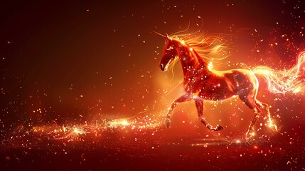 Obraz premium Simple stroke of golden horse illustration silhouette on red background, of Chinese new year, year of the horse