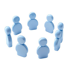 A group of blue figurines representing teamwork and collaboration in an abstract setting. Ideal for social concepts and unity. transparent background