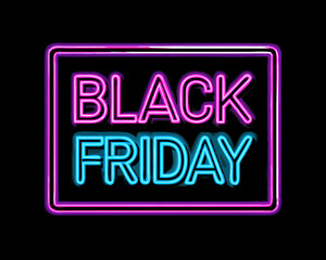 Minimalist Black Friday flyer with neon lights.