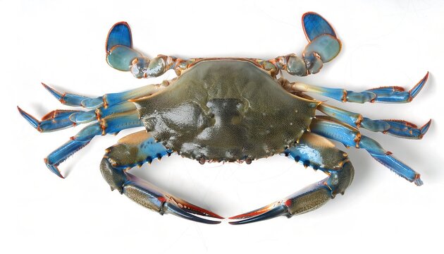 Atlantic, blue, or Maryland blue crab - Callinectes sapidus - native to the waters of the western Atlantic Ocean and the Gulf of Mexico, culinary and economic crustacean shellfish.  isolated on white