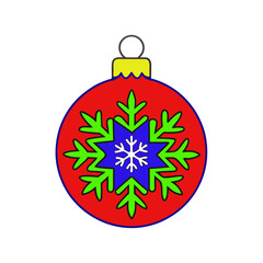 Colorful Christmas ornament featuring a blue snowflake and green leaf design representing holiday decoration and festive joy.