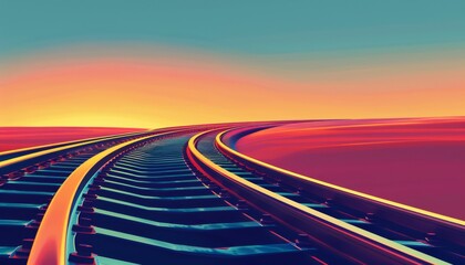 Vector illustration a railway train track route featuring a round circular curve rail pattern icon