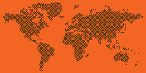 Big Tetragon world map vector brown on orange