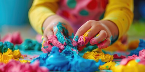 Obraz premium Child s hands molding vibrant clay