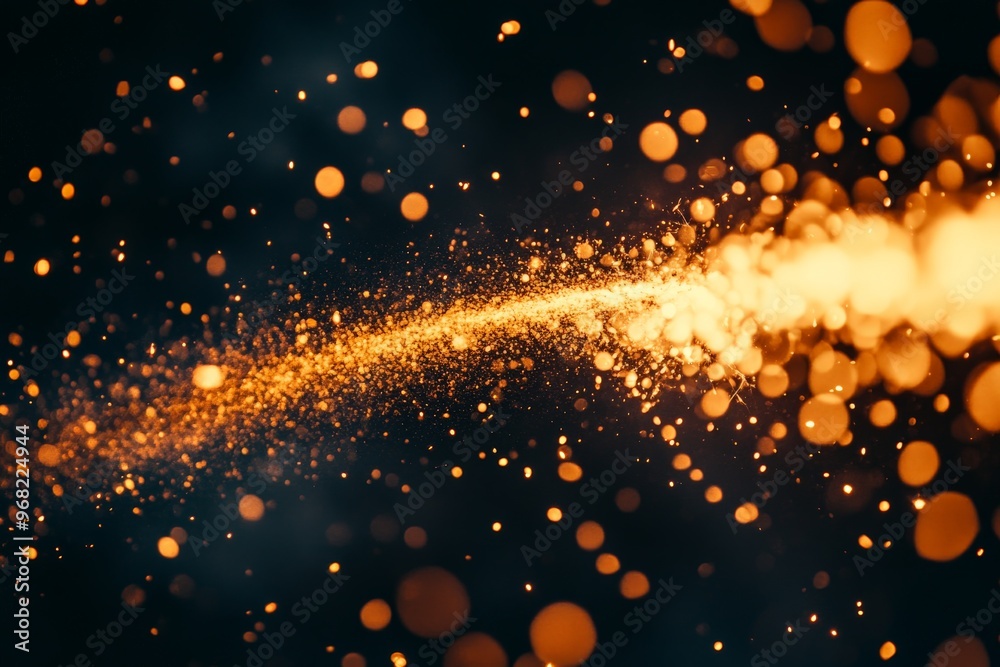 Poster A stream of glowing fiery particles trails behind a spark on a dark backdrop, creating a vivid and dynamic visual effect that captures the essence of energy and movement.