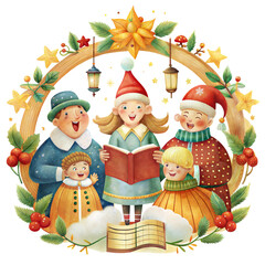 Family Singing Christmas Carols in Festive Mood with Holiday Decorations