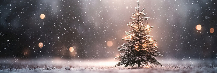 Snowy Christmas Tree with Frosted Branches Decorated in Gold and Silver Ornaments - Classic Holiday Tree in a Minimalist White Background - Merry Christmas