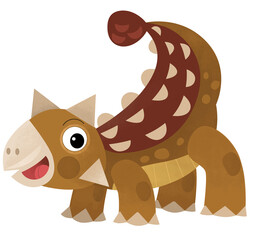 cartoon scene with happy prehistoric animal ankylosaurus herbivore dino dinosaur smiling and walking isolated on white background illustration for kids