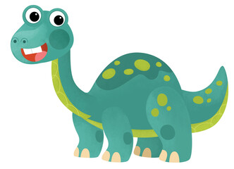 cartoon scene with happy prehistoric animal brontosaurus diplodocus dino dinosaur smiling and walking isolated on white background illustration for kids © honeyflavour