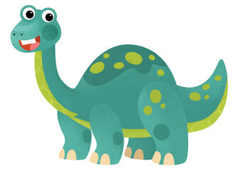 cartoon scene with happy prehistoric animal brontosaurus diplodocus dino dinosaur smiling and walking isolated on white background illustration for kids © honeyflavour