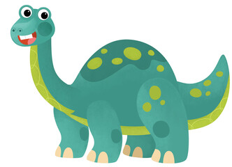 cartoon scene with happy prehistoric animal brontosaurus diplodocus dino dinosaur smiling and walking isolated on white background illustration for kids
