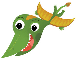 cartoon scene with happy prehistoric animal rhamphorhynchus dino dinosaur flying bird smiling and walking isolated on white background illustration for kids © honeyflavour