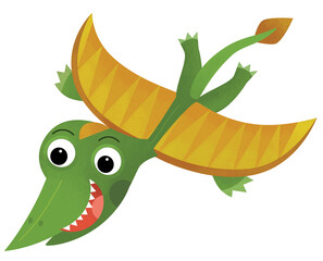 cartoon scene with happy prehistoric animal rhamphorhynchus dino dinosaur flying bird smiling and walking isolated on white background illustration for kids © honeyflavour