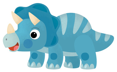 cartoon scene with happy prehistoric animal triceratops dino dinosaur smiling and walking isolated on white background illustration for kids