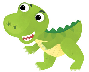 cartoon scene with happy prehistoric animal tyrannosaurus rex dino dinosaur smiling and walking isolated on white background illustration for children © honeyflavour