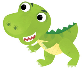 cartoon scene with happy prehistoric animal tyrannosaurus rex dino dinosaur smiling and walking isolated on white background illustration for children © honeyflavour
