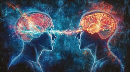 visual portrayal of telepathic waves linking diverse minds, capturing the essence of telepathic communication concept on a banner