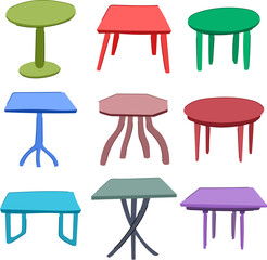 plastic table set cartoon. por waterproof, resistant easy, clean foldable plastic table sign. isolated symbol vector illustration