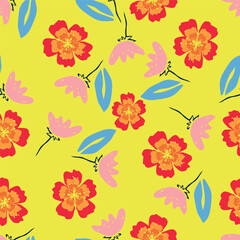 Colorful flowers and branchs whit shadow on a white backgeound.