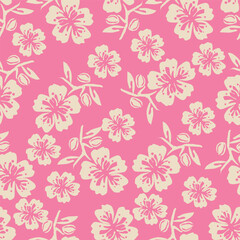 Obraz premium Seamless floral pattern with pink and blue flowers on a white background, hand painted in watercolor.