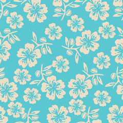 cream vector stock small flowers with green leaves pattern on green background