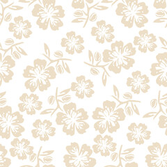 Seamless floral pattern with pink and blue flowers on a white background, hand painted in watercolor.
