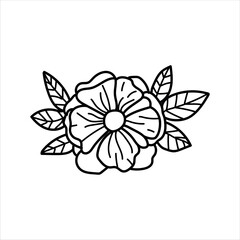 Vector black flowers bouquet, illustration outline image, botanical lines art flower, Minimalist contour drawing of flower. line drawing of flower botany.Hand drawn sketch of flower with leaves.