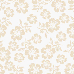 Seamless floral pattern with pink and blue flowers on a white background, hand painted in watercolor.