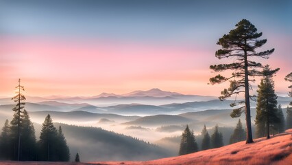 A beautiful mountain range with a tree in the foreground