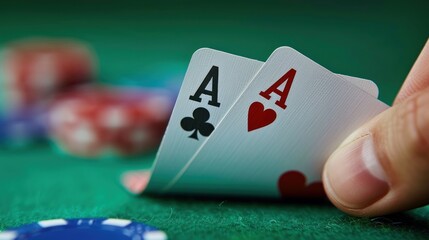 Pair of aces in poker hand close-up - Powered by Adobe