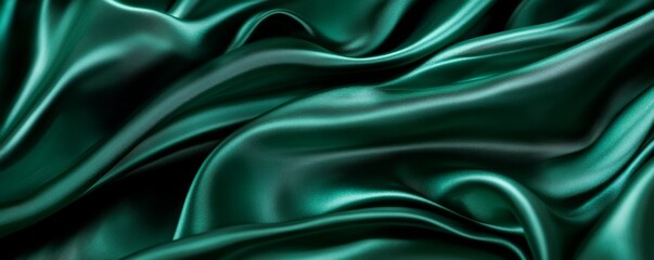 Green silk fabric with flowing texture, elegant background concept