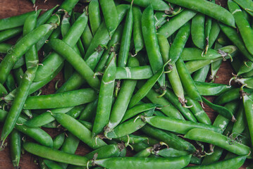 Organic green peas pods, summer food.