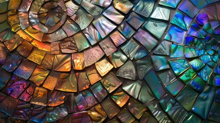 Mesmerizing multicolored glass mosaic background, iridescent and reflective surface