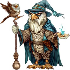 Obraz premium Hawk Wizard Occupation fantasy animal cartoon isolated whitebackground