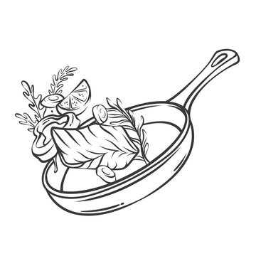 pan-cooked fish dish with lemon and herbs clip art preview