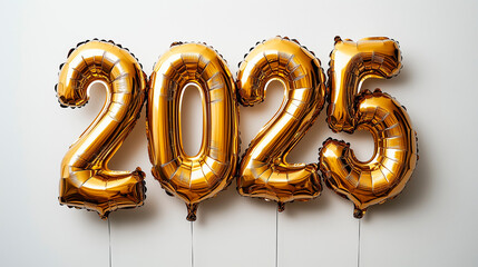 Bal&otilde;es dourados decorativos para o ano de 2025