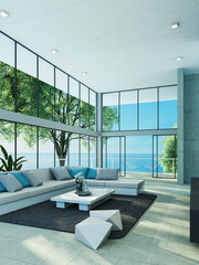 Beach Luxury modern interior - ocean front view - 3D rendering