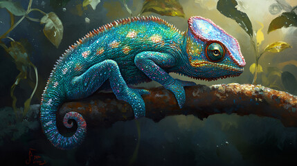 Obraz premium Chameleon Artistic Style Painting Aspect 16:9 