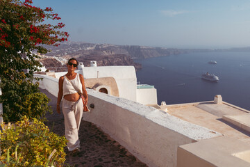 woman walking in Santorini