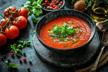 Gazpacho Soup with Basil and Olive Oil Drizzle