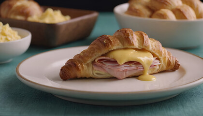 ham and cheese croissant on a plate