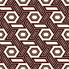 Hexagonal seamless pattern. Honeycomb surface print. Mosaic tiles. Flooring background. Wicker, weave, entwine effect geometric ornament. Modern geometrical wallpaper. Vector abstract.