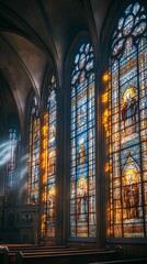 religious background with light rays in church