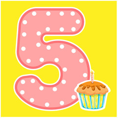 High five and a candle with a cupcake on a yellow background